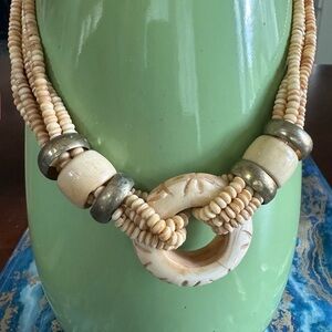 Elegant Beige and Silver Beaded Necklace